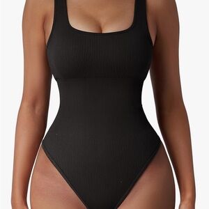 Black Ribbed square neck bodysuit